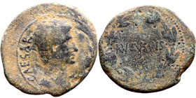 SYRIA. Uncertain Syrian mint. Augustus (27 BC - 14 AD). AE bronze. Obv.: CAESAR; bare head of Augustus, right. Rev.: AVGVSTVS; inscription in one line...