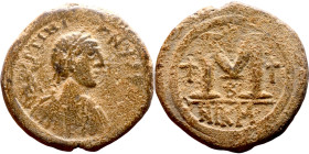 Justinian I (527-565) Follis. Obverse: D N IVSTINIANVS PP AVG, diademed, draped, and cuirassed bust right Reverse: Large M, mintmark

31mm 16.89g
...