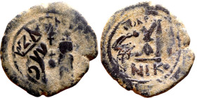 Heraclius and Hercalius. Constantine (610-641) Follis. Obverse: Heraclius on left, Heraclius Constaninte on right, . Reverse: ANNO, Large M, cross abo...