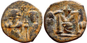 Heraclius and Hercalius. Constantine (610-641) Follis. Obverse: Heraclius on left, Heraclius Constaninte on right, . Reverse: ANNO, Large M, cross abo...