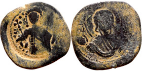 Manuel I, AE Tetarteron. 1143-1181 AD. Constantinople. MP-ΘV to left and right of Mary, nimbate, bust facing, both hands raised ("orans") / MANVHΛ ΔEC...