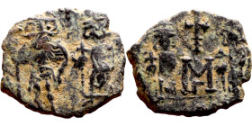 Heraclius and Hercalius. Constantine (610-641) Follis. Obverse: Heraclius on left, Heraclius Constaninte on right, . Reverse: ANNO, Large M, cross abo...