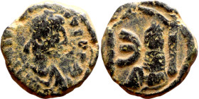 Justin I (518-527) Pentanummium. Obverse: D N IVSTINVS P P AVG, diademed, draped, and cuirassed bust right Reverse: Large E. Tyche figure

12mm 1.99...