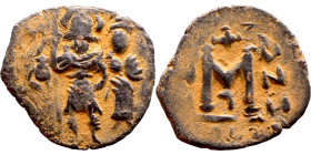 Heraclius and Hercalius. Constantine (610-641) Follis. Obverse: Heraclius on left, Heraclius Constaninte on right, . Reverse: ANNO, Large M, cross abo...
