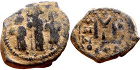 Heraclius, Martina and Heraclius Constantine (610-641) Follis Obverse: From left, Martina, Heraclius, heraclius Constantine Reverse: Large M, ANNO, mi...