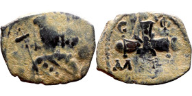 Alexios I Komnenos, Tetarteron (post reform). Thessalonica. Obverse: C | Φ ΑΛ | Δ, Jewelled cross, globus at each extremity, a cross at center. Revers...