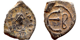 Maurice Tiberius (582-602) Pentanummium Obverse: Diademed Bsut of Emperor. Reverse: Large E

13mm 1.15g