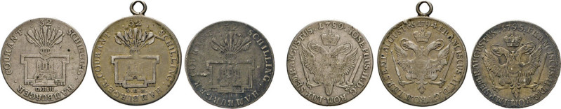 Hamburgische Münzen in Silber. 32 Schilling 1789, 1794 (mit Henkel), 1795 O·H·K·...