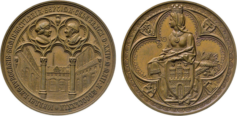 HAMBURGISCHE MEDAILLEN DES 17. BIS 20. JAHRHUNDERTS. Bronze-Portugaleser 1879 (v...