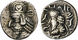 PARTHER. Napad, Sohn des Namopad, 1. Jh. AR Drachme, Persepolis. Büste mit Tiara n.l. Rs. Büste mit Diadem n.l. Alram 612 var. 3,80 g. ss-vz