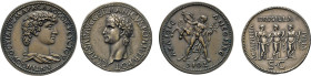 RÖMISCHES REICH. Caligula, 37–41. Silberne Neuanfertigungen (Randpunze MB) des AE Sesterz mit seinen drei Schwestern Agrippina, Drusilla, Iulia. 36 mm...