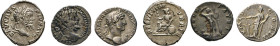 RÖMISCHES REICH. AR Denare. Belorb. Büste n.r. Hadrianus, 117–138. Rs. Fortuna n.l. stehend. Septimius Severus., 193–211. Roma n.l. stehend, Bacchus n...