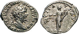 RÖMISCHES REICH. Septimius Severus, 193–211. Denar, AEQVITATIAVGG. Aequitas mit Waage und Füllhorn n.l. stehend. Kampm. 49.37. 3,36 g. ss-vz