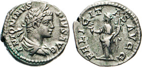 RÖMISCHES REICH. Caracalla, 198–217. Denar, FELICIT(AS)AVGG. Kampm. 51.49. 3,42 g. fvz