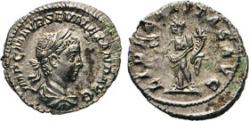 RÖMISCHES REICH. Severus Alexander, 222–235. Denar. LIBERALITAS AVG. Liberalitas mit Füllhorn l. stehend. Kampm. 62.31. 2,95 g. ss-vz