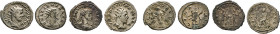 RÖMISCHES REICH. Vier Antoniniane: Philippus I., 244–249. Fortuna n.l. sitzend, Stehende Aequitas. Gallienus, 254–268. Luna n.r. gehend. Probus, 276–2...