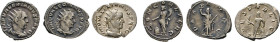 RÖMISCHES REICH. Valerianus I., 253–260. AR Antoninianus. Büste r. mit Strahlenkrone. Rs. Concordia n.l. stehend, Pax n.l. stehend, Spes n.l. gehend. ...