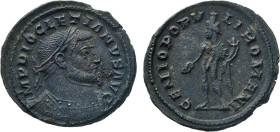 RÖMISCHES REICH. Diocletianus, 284–305. AE Follis. Belorbeerte Büste n.r. Rs. Genius n.l. opfernd. Kampm. 119.84. 10,70 g. ss-vz