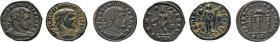 RÖMISCHES REICH. Maximinus, 305–313. AE Folles. Diadem. Büste n.r. Rs. Genius nach links opfernd (2 Stück: Alexandria und Trier), Legionsadler zwische...