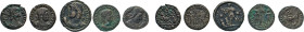 RÖMISCHES REICH. Constantius II, 324–361. AE Folles. Büste n.l. (4×) und n.r. Rs. Zwei Feldzeichen zwischen zwei Soldaten (2 Varianten), Soldat n.l. s...