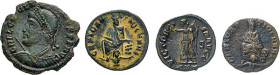 RÖMISCHES REICH. Julianus II., 360–363. Kleinfollis, 20 mm, Siscia. Büste n.r. Rs. Kranz mit VOT X MVLT XX. Kampm. 153.36 Dazu 3 Minibronzen, 14-15 mm...