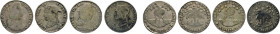 BOLIVIEN. Lot. 4 Soles 1830 J. L. Brustbild Bolivars na. re. Rs. Lamas unter Palme. 4 Soles 1855 M. J., 1856 F.J. Brustbild Bolivars na. li. Rs. Wie v...