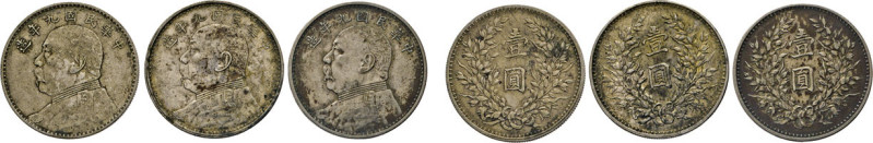 CHINA. Dollar (Yuan), Jahr 9, 1920. Dav. 225. 3 Stück mit dunklem Belag. ss