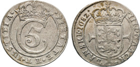 DÄNEMARK. Christian V., 1670–1699. Krone zu 4 Mark 1682 GS, Gregor Sesemann in Kopenhagen. Gekröntes Monogramm C5. Rs. Gekröntes Wappen mit drei Löwen...