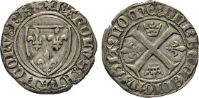 FRANKREICH. Karl VI., 1380–1422. Blanc (Guénar) o.J. Wappen mit drei Lilien. Rs. Kreuz, in den Winkeln abwechselnd Krone und Lilie. 3,02 g. Lafauri 38...