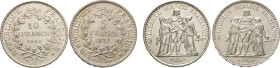 FRANKREICH. Lot. Dritte Republik. 5 Francs 1876 A. Dav. 92. Gad. 745a. Fünfte Republik. 10 Francs 1965, 1966, 1967, 1968. Gad. 813. 50 Francs 1976. Ga...