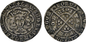 GROSSBRITANNIEN. Halfgroat, London. Post treaty period (1369-1377). Gekröntes Haupt von vorn. Rs. Langkreuz, in jedem Winkeln drei Kugeln. Seaby 1640....