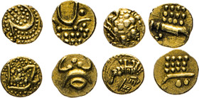 INDIEN. Lots. 4 verschiedene Gold-Fanam: Mysore, Haidar Ali. 1761–1782. Fanam o. J. Thronender Siva. 0,31 g. Mitch. 971 b. Mysore, Fanam o. J. (19. Ja...