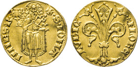 ITALIEN. FLORENZ. Florin o. J. (1252-1422). Lilie Rs. St. Johannes. Friedbg. 275. 3,53 g. Leicht gewellt. GOLD vz