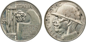 ITALIEN. KÖNIGREICH. Vittorio Emanuelle III., 1900–1946. 20 Lire 1928 Anno VI, Rom. Dav. 146. KM 70. 19,90 g. Kerbrand. ss-vz