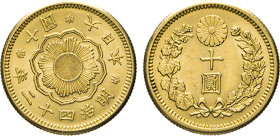 JAPAN. Mutsuhito, 1867–1912. 10 Yen, Jahr 42 (1909). Fb. 51. GOLD vz