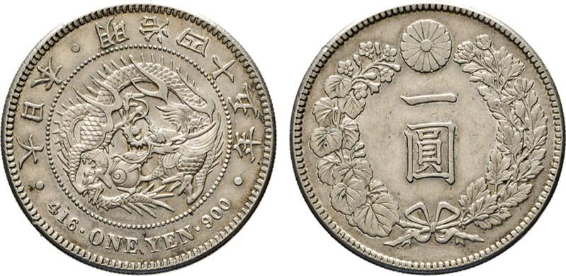 JAPAN. 1 Yen, Meiji 45, 1912. Dav. 274. J/V Q34. 26,87 g. ss-vz