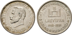 LITAUEN. Republik, 1918–1940. 10 Litu 1938. KM 84. fvz