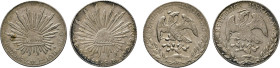 MEXIKO. 8 Reales 1881 S. B., Guanajuato. 8 Reales 1887 M. C., Durango. KM 377.8, 377.4, Grove 3619, 2877. 2 Stück ss