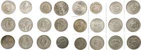 MEXIKO. Lot. 12 verschiedene Taler- u. Doppeltalergroße Silbermünzen 1908 bis 1968: Peso 1908. 5 Pesos 1948, 1950, 1952, 1953. 5 u. 10 Pesos 1956 Hida...