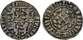 NIEDERLANDE. BRABANT. Jean III., 1312–1355. Esterlin, Luxemburg. Gemeinschaftsmünze von Brabant und Limburg mit Luxemburg. Wappenschild. Rs. Blumenkre...