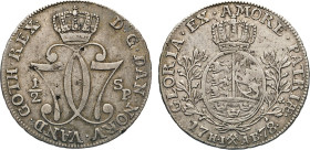NORWEGEN. Christian VII., 1766–1808. ½ Speciesdaler 1778 HI-AB, Kongsberg. Gekröntes Monogramm C7. Rs. Gekröntes Wappen in Lorbeerzweigen. Hede 3. Sie...