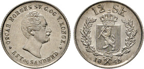 NORWEGEN. Oscar I., 1844–1859. 12 Skilling 1845, Kongsberg. Ahlström 24. Sieg 1. vz
