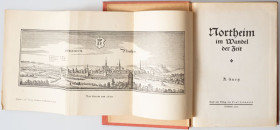 HUEG, A. Northeim im Wandel der Zeit (auch Münzgeschichte). Northeim (Hahnwald) 1928. Frontispiz (Faltkarte nach Merian) XV S., Textabb., S. 337-368 T...