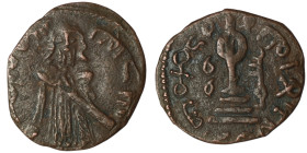 Umayyad Caliphate. Abd al-Malik ibn Marwan (AH 65-86 / AD 685-705). Arab-Byzantine type
AE Fals (20mm, 2,46g)