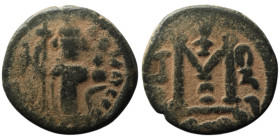 Umayyad Caliphate (AD circa 641-660) Pseudo-Byzantine type, imitating the types of Constans II
AE Fals (19mm, 5,12g)

Artificial sandpatina