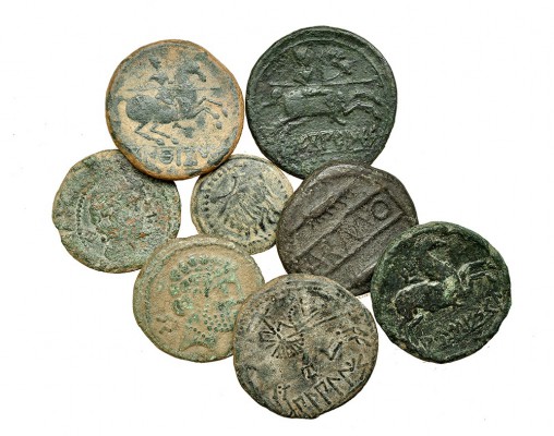 8 bronces ibéricos: ases (6) y divisores (2). Arse, Ausesken, Bilbilis, Bolskan,...