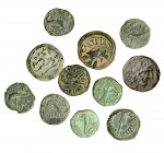 11 monedas de Carteia: semis (3) y cuadrantes (8). BC+/MBC-.
