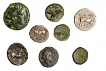 8 monedas: dracma, hemidracma y 6 divisores de bronce. BC/MBC-.