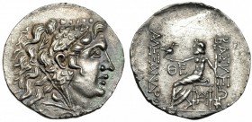 MACEDONIA. Alejandro III. Odessus. Tetradracma (125-70 a.C.). R/ Zeus entronizado a izq. con águila y cetro a la izq. QE; debajo del trono monograma. ...