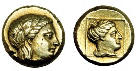 LESBOS. Mytilene. Hekte (412-378 a.C.). A/ Cabeza de Apolo. EL-2,54 g. SBG-4250. BMC-XVII, 165/87. Pequeñas marcas. EBC-/EBC.